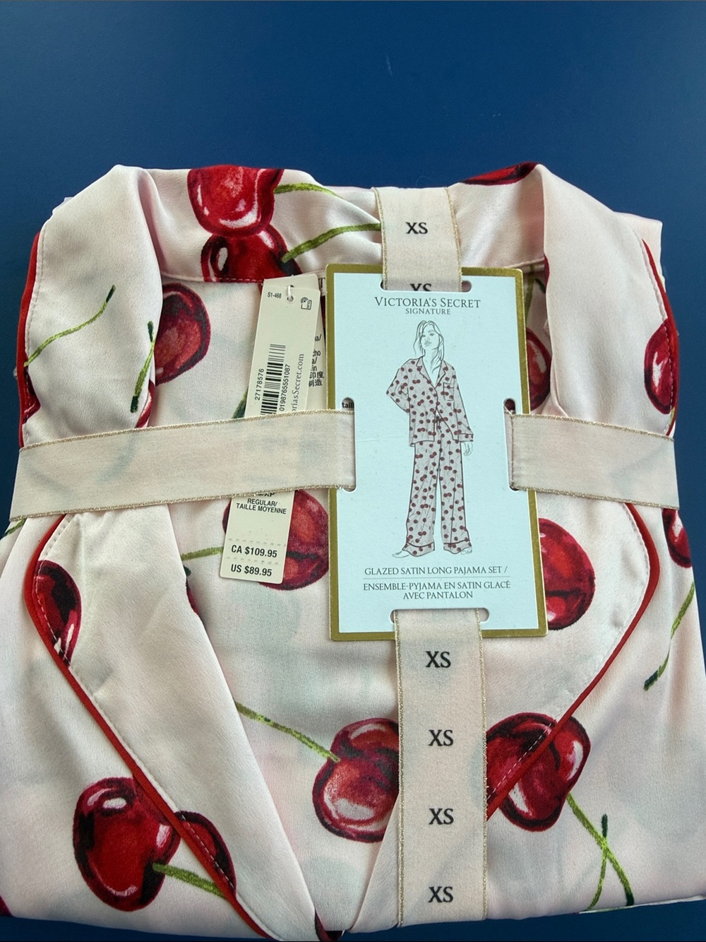 Victoria's Secret Pink Cherry Print Satin Pajama Set